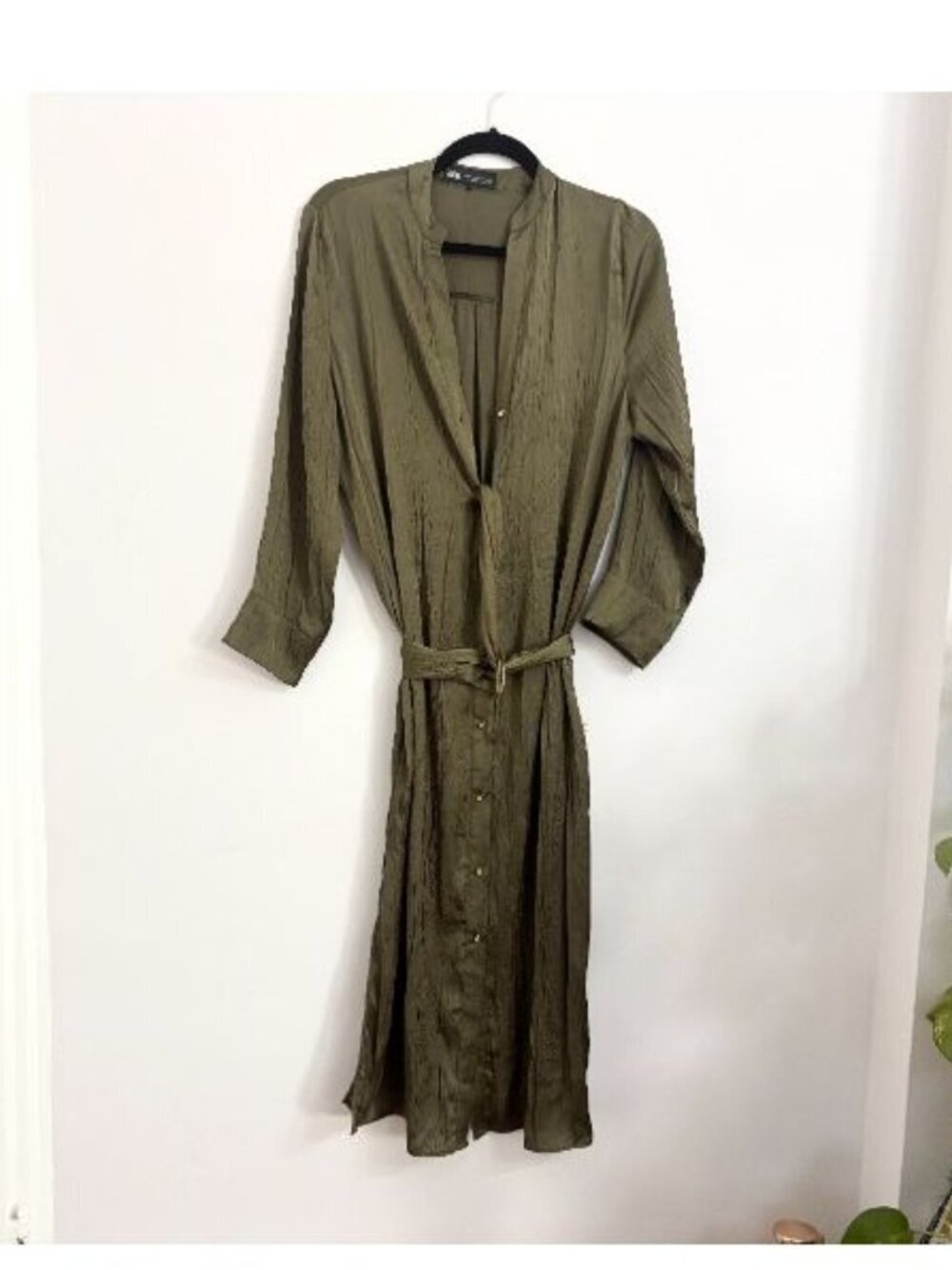 NWOT Satin Effect Green Button Down Midi Shirt Dress - Sz XS